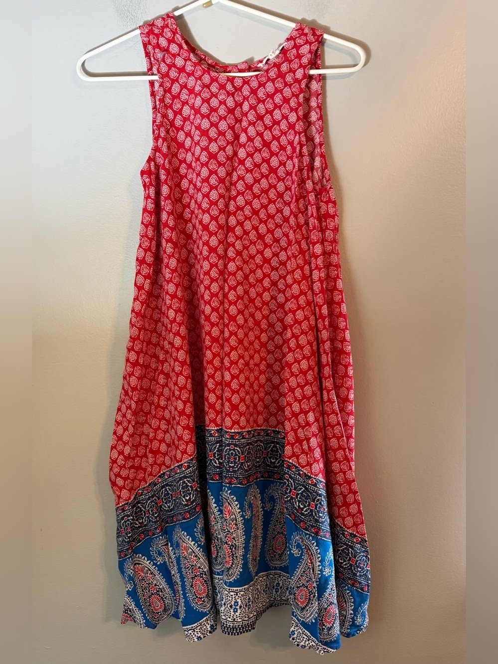 beachlunchlounge Red & Blue Geometric Paisley Sleeveless Midi Dress Size XS